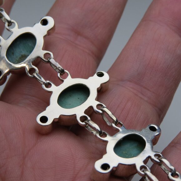 Sterling Silver Turquoise Garnet  Bracelet Hand Crafted - Picture 4 of 6